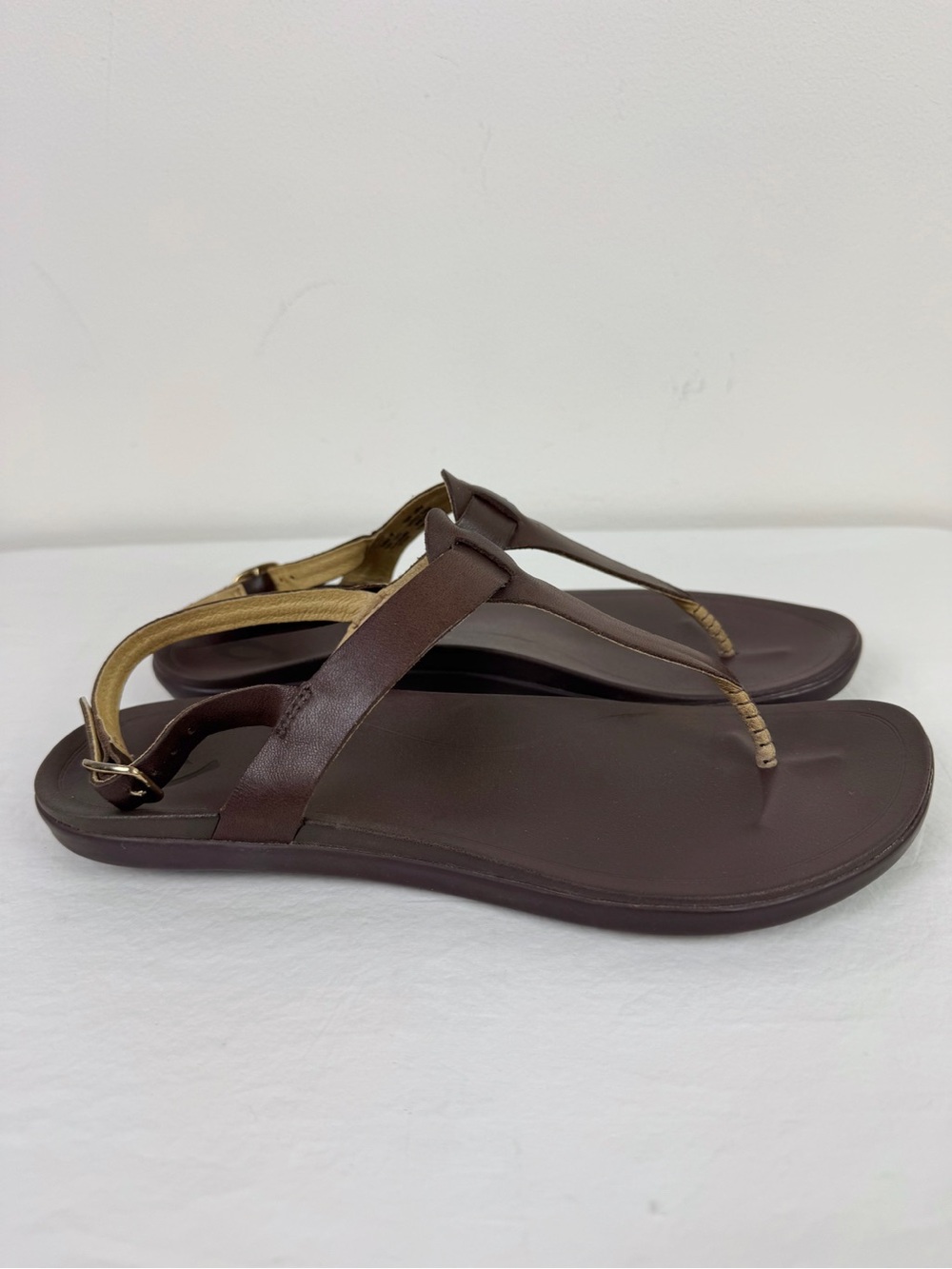 Olukai Brown Leather Ekekeu Sandals